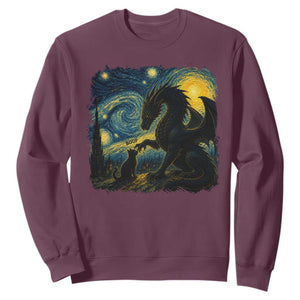 Dragon Boop Cat Starry Night Sweatshirt Cute Fantasy Night Van Gogh Parody Graphic