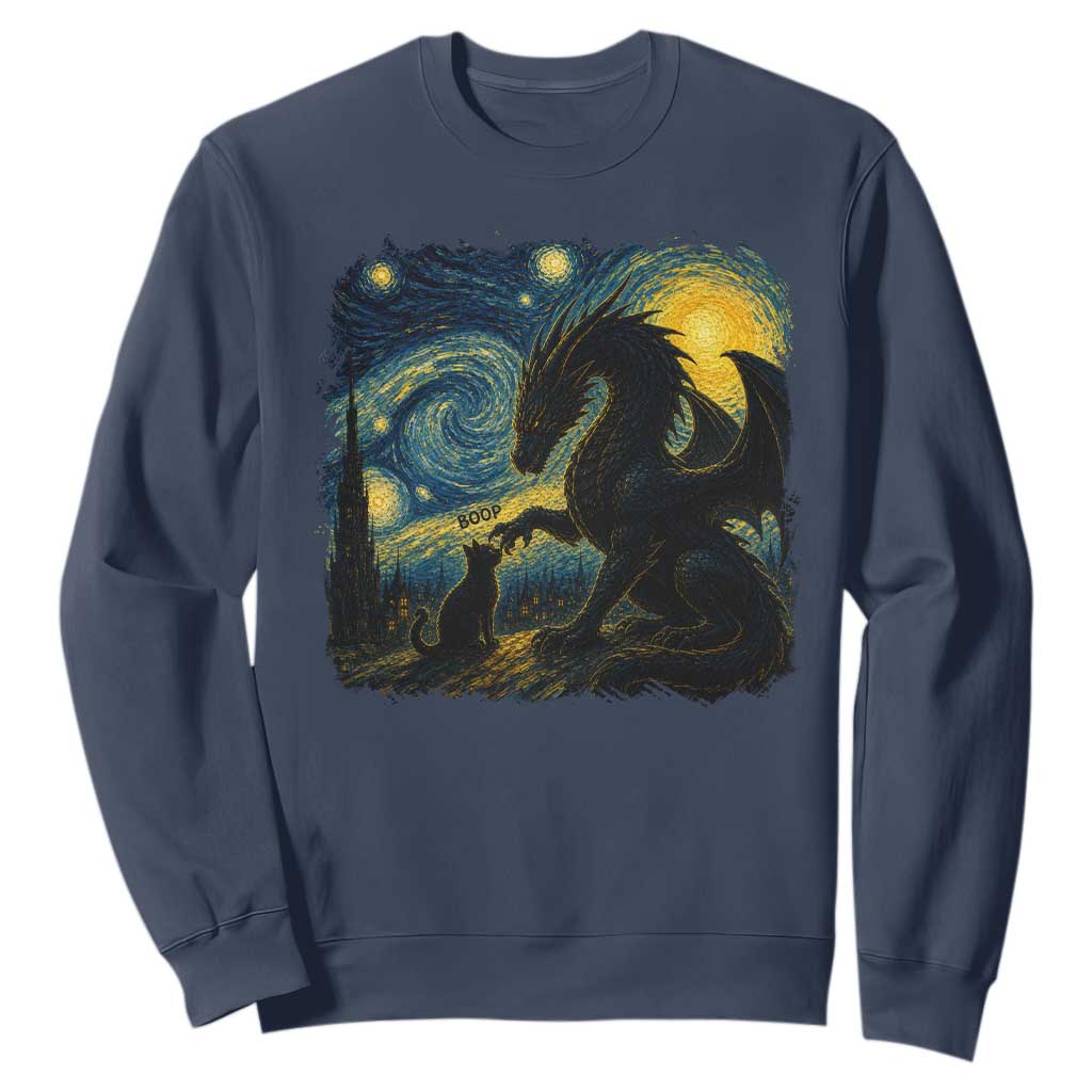 Dragon Boop Cat Starry Night Sweatshirt Cute Fantasy Night Van Gogh Parody Graphic