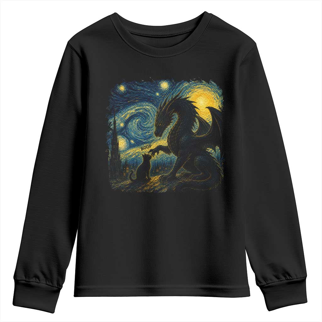 Dragon Boop Cat Starry Night Youth Sweatshirt Cute Fantasy Night Van Gogh Parody Graphic