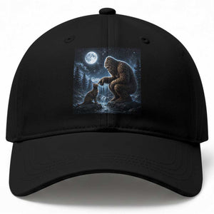 Bigfoot Boop Tortoiseshell Cat Under Full Moon 90s Retro Baseball Cap Sasquatch Fantasy Graphic