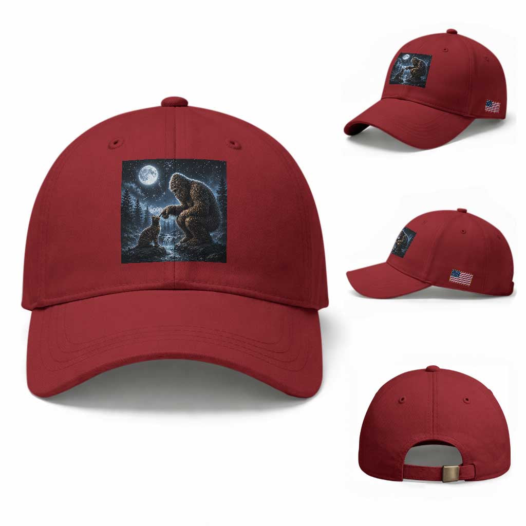 Bigfoot Boop Tortoiseshell Cat Under Full Moon 90s Retro Baseball Cap Sasquatch Fantasy Graphic