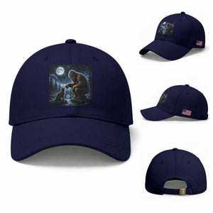 Bigfoot Boop Tortoiseshell Cat Under Full Moon 90s Retro Baseball Cap Sasquatch Fantasy Graphic