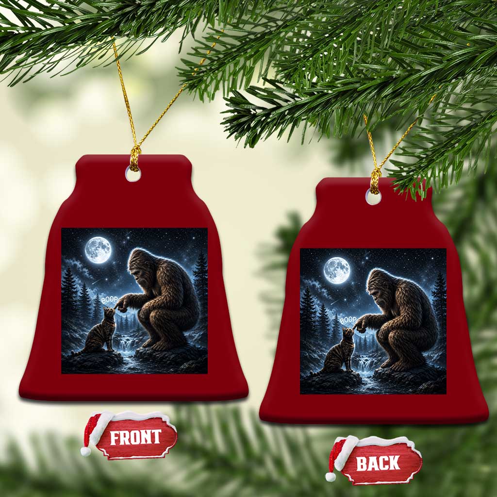 Bigfoot Boop Tortoiseshell Cat Under Full Moon 90s Retro Ceramic Ornament Sasquatch Fantasy Graphic