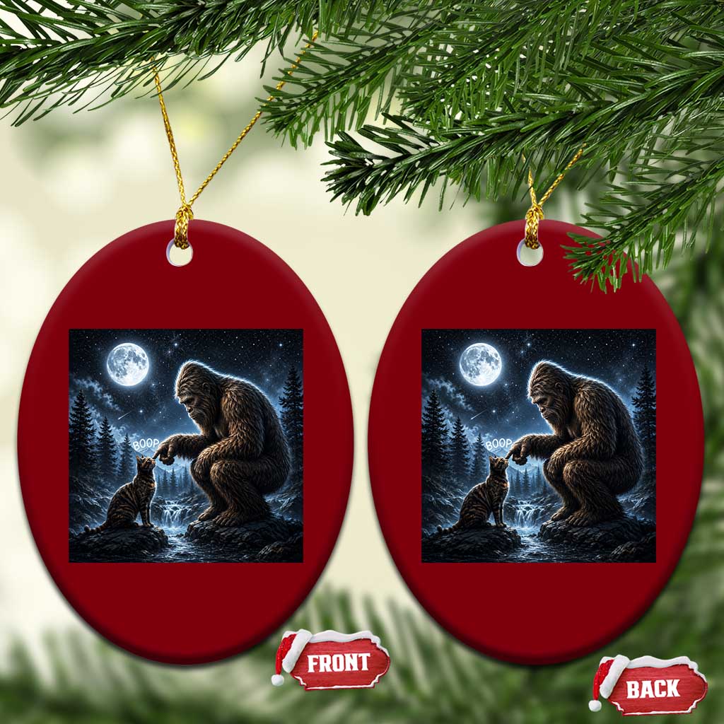 Bigfoot Boop Tortoiseshell Cat Under Full Moon 90s Retro Ceramic Ornament Sasquatch Fantasy Graphic
