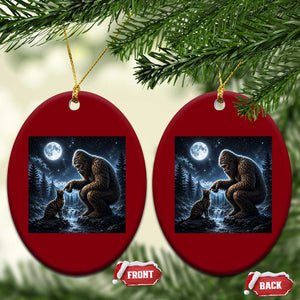 Bigfoot Boop Tortoiseshell Cat Under Full Moon 90s Retro Ceramic Ornament Sasquatch Fantasy Graphic