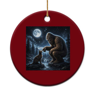 Bigfoot Boop Tortoiseshell Cat Under Full Moon 90s Retro Ceramic Ornament Sasquatch Fantasy Graphic