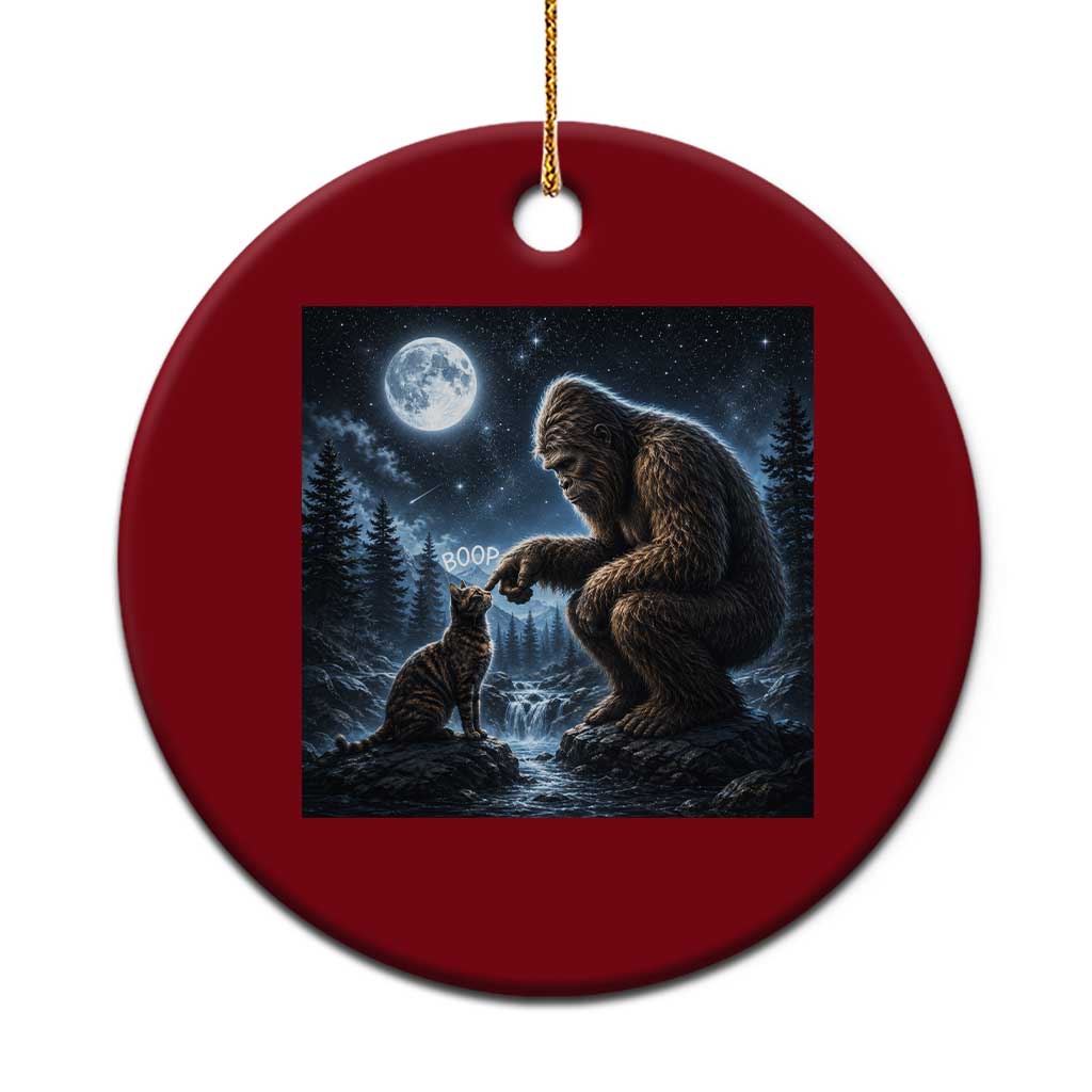 Bigfoot Boop Tortoiseshell Cat Under Full Moon 90s Retro Ceramic Ornament Sasquatch Fantasy Graphic