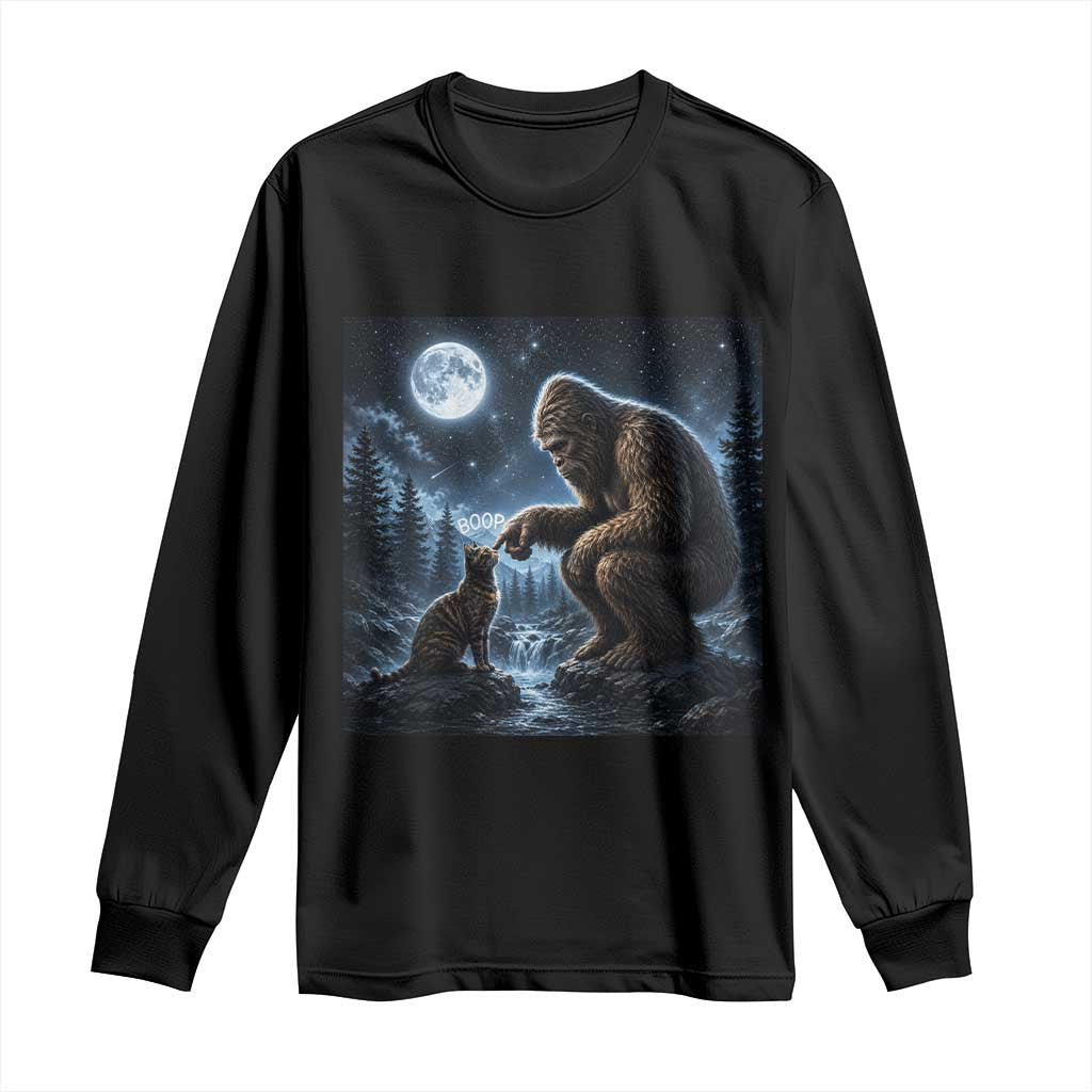 Bigfoot Boop Tortoiseshell Cat Under Full Moon 90s Retro Long Sleeve Shirt Sasquatch Fantasy Graphic