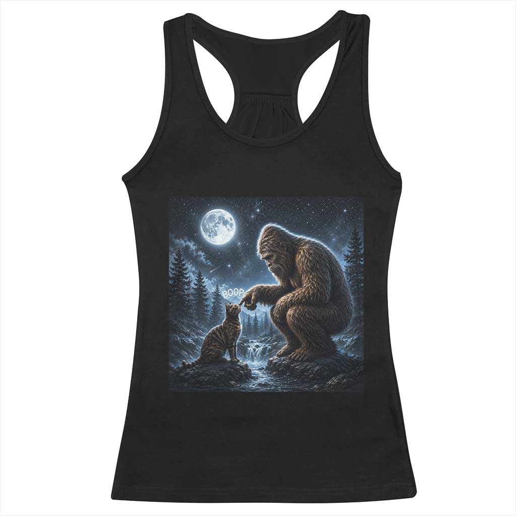 Bigfoot Boop Tortoiseshell Cat Under Full Moon 90s Retro Racerback Tank Top Sasquatch Fantasy Graphic