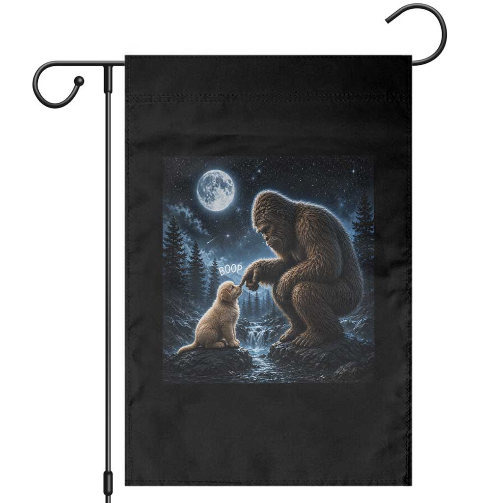 Bigfoot Boop Golden Retriever Dog Under Full Moon 90s Retro Garden Flag Sasquatch Fantasy Graphic