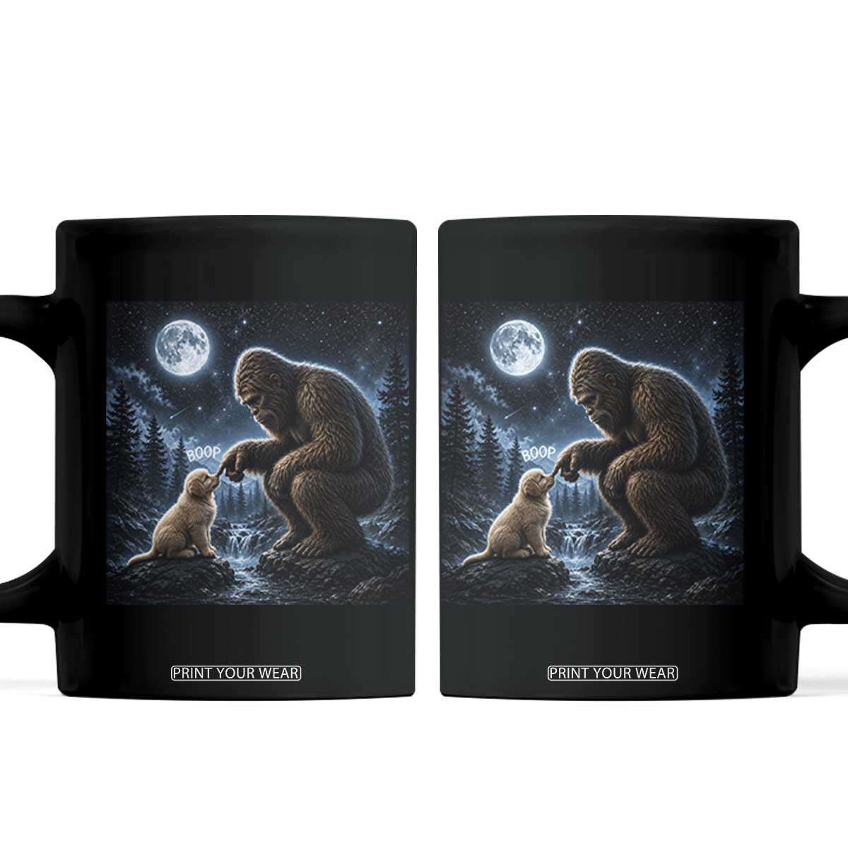 Bigfoot Boop Golden Retriever Dog Under Full Moon 90s Retro Coffee Mug Sasquatch Fantasy Graphic
