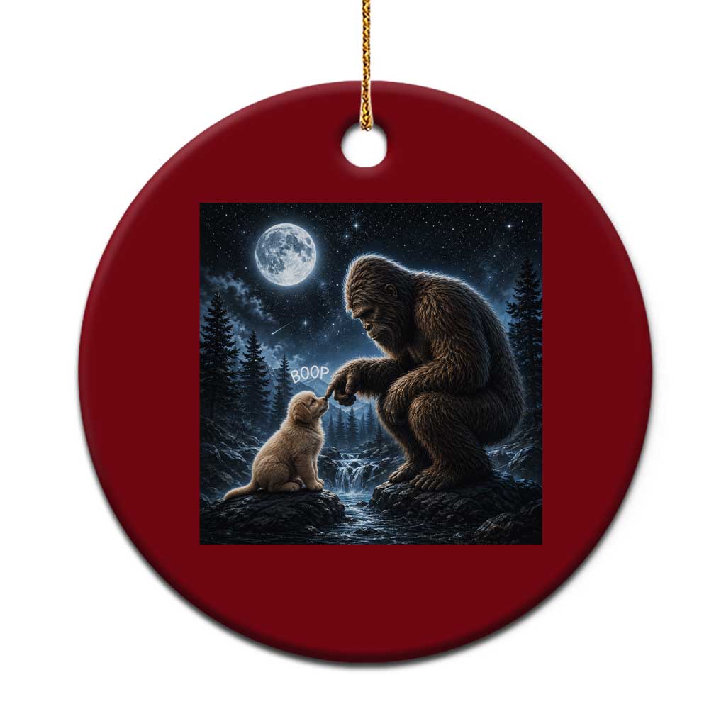 Bigfoot Boop Golden Retriever Dog Under Full Moon 90s Retro Ceramic Ornament Sasquatch Fantasy Graphic