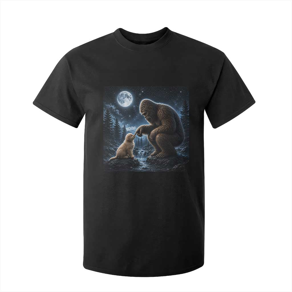 Bigfoot Boop Golden Retriever Dog Under Full Moon 90s Retro T Shirt For Kid Sasquatch Fantasy Graphic