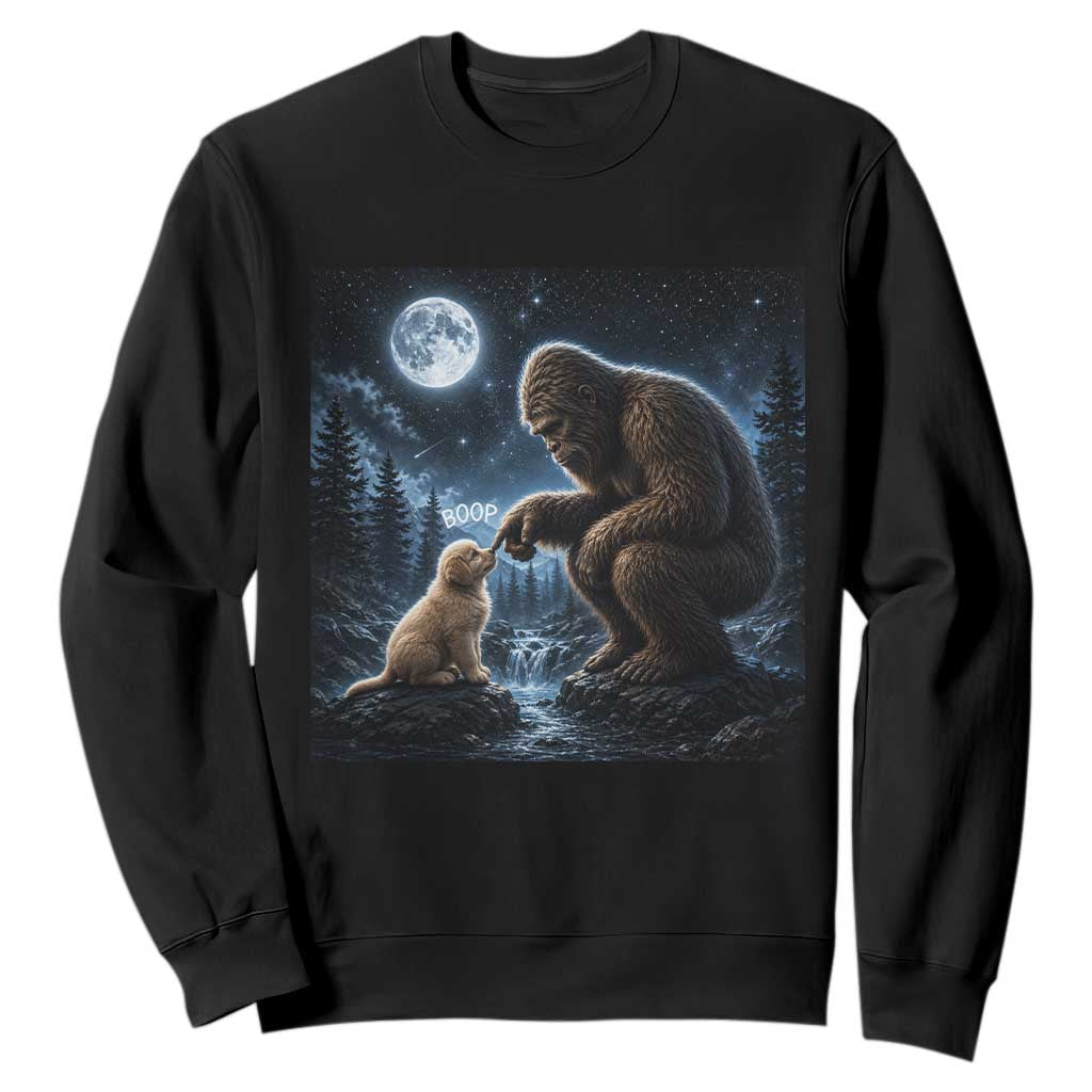Bigfoot Boop Golden Retriever Dog Under Full Moon 90s Retro Sweatshirt Sasquatch Fantasy Graphic