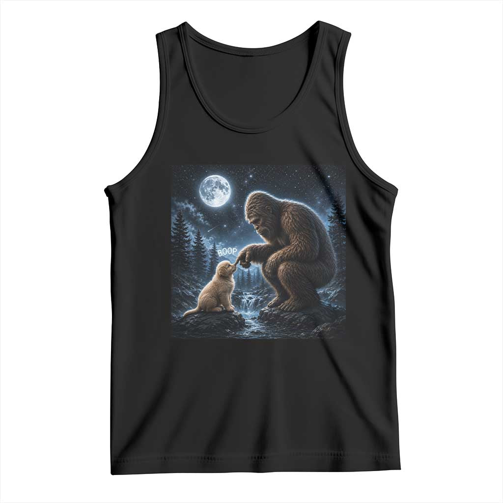 Bigfoot Boop Golden Retriever Dog Under Full Moon 90s Retro Tank Top Sasquatch Fantasy Graphic