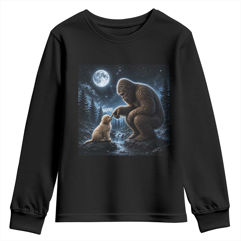 Bigfoot Boop Golden Retriever Dog Under Full Moon 90s Retro Youth Sweatshirt Sasquatch Fantasy Graphic