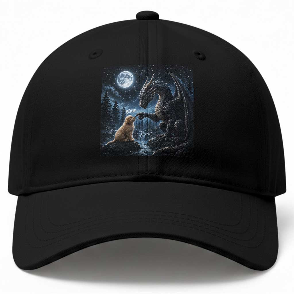 Dragon Boop Golden Retriever Dog Under Full Moon 90s Retro Baseball Cap