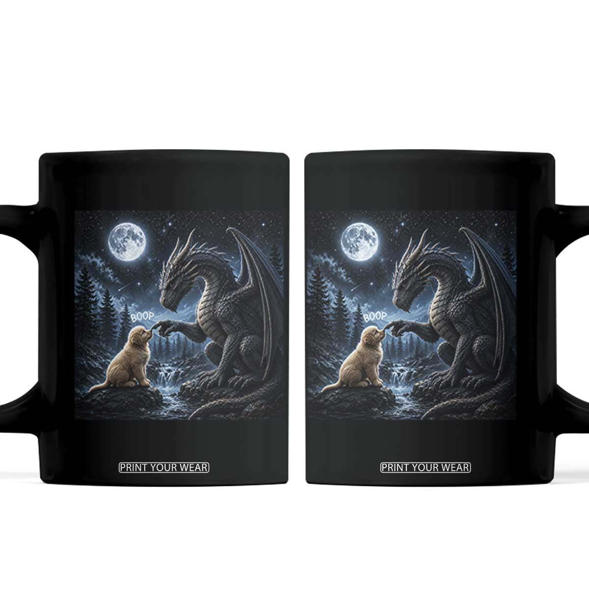 Dragon Boop Golden Retriever Dog Under Full Moon 90s Retro Coffee Mug