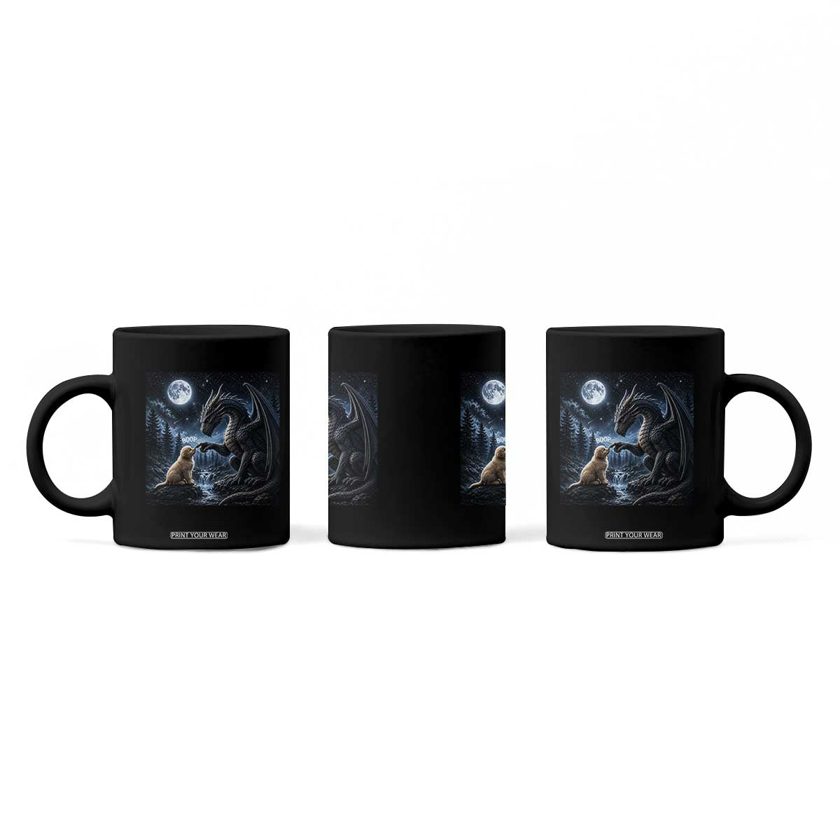 Dragon Boop Golden Retriever Dog Under Full Moon 90s Retro Coffee Mug