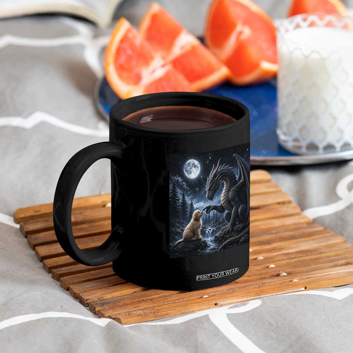Dragon Boop Golden Retriever Dog Under Full Moon 90s Retro Coffee Mug