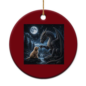 Dragon Boop Golden Retriever Dog Under Full Moon 90s Retro Ceramic Ornament