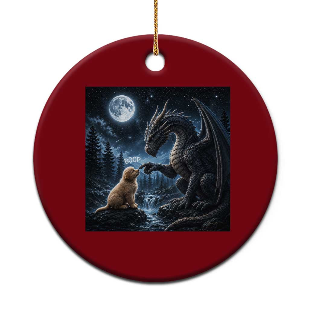 Dragon Boop Golden Retriever Dog Under Full Moon 90s Retro Ceramic Ornament