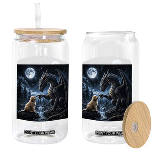 Dragon Boop Golden Retriever Dog Under Full Moon 90s Retro Glass Can