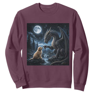 Dragon Boop Golden Retriever Dog Under Full Moon 90s Retro Sweatshirt