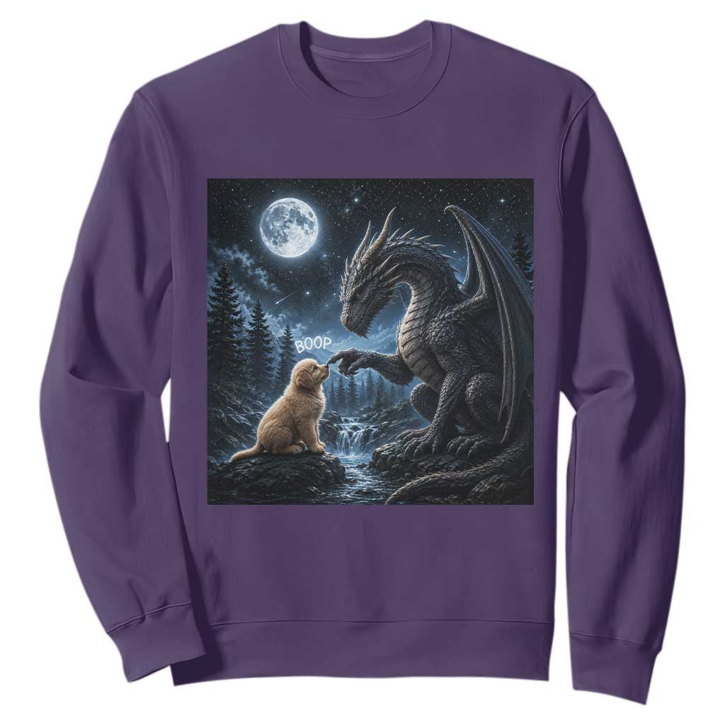 Dragon Boop Golden Retriever Dog Under Full Moon 90s Retro Sweatshirt