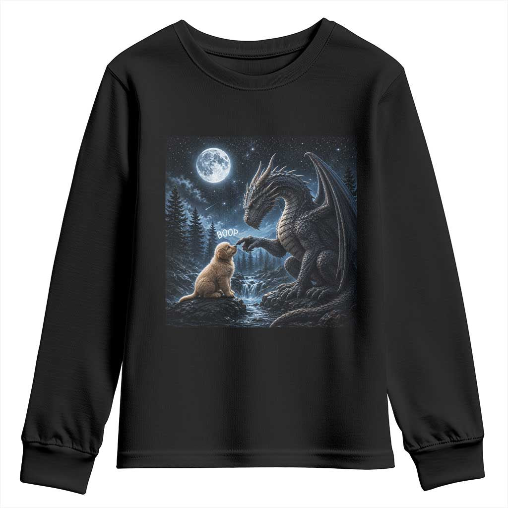 Dragon Boop Golden Retriever Dog Under Full Moon 90s Retro Youth Sweatshirt