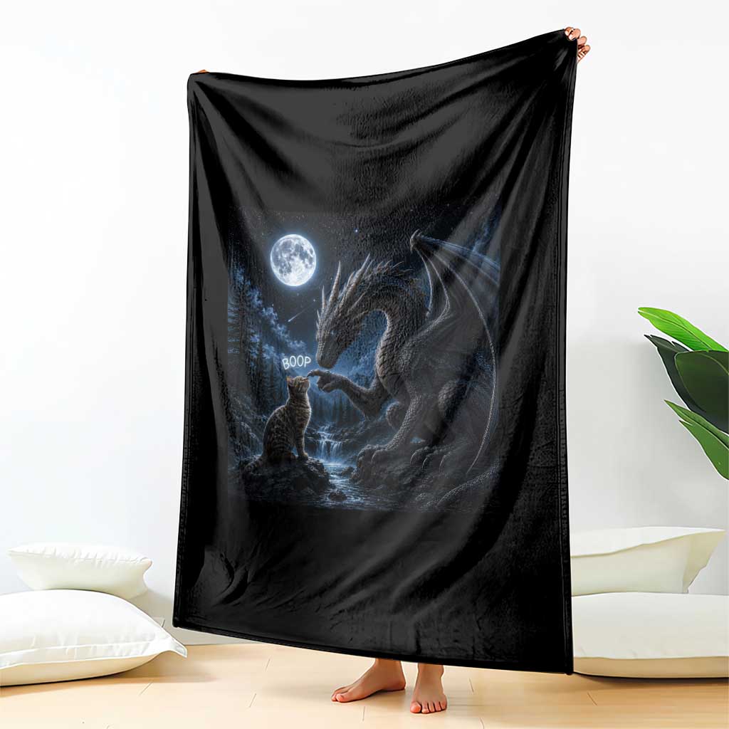 Dragon Boop Tortoiseshell Cat Under Full Moon 90s Retro Throw Blanket Funny Cute Fantasy Night