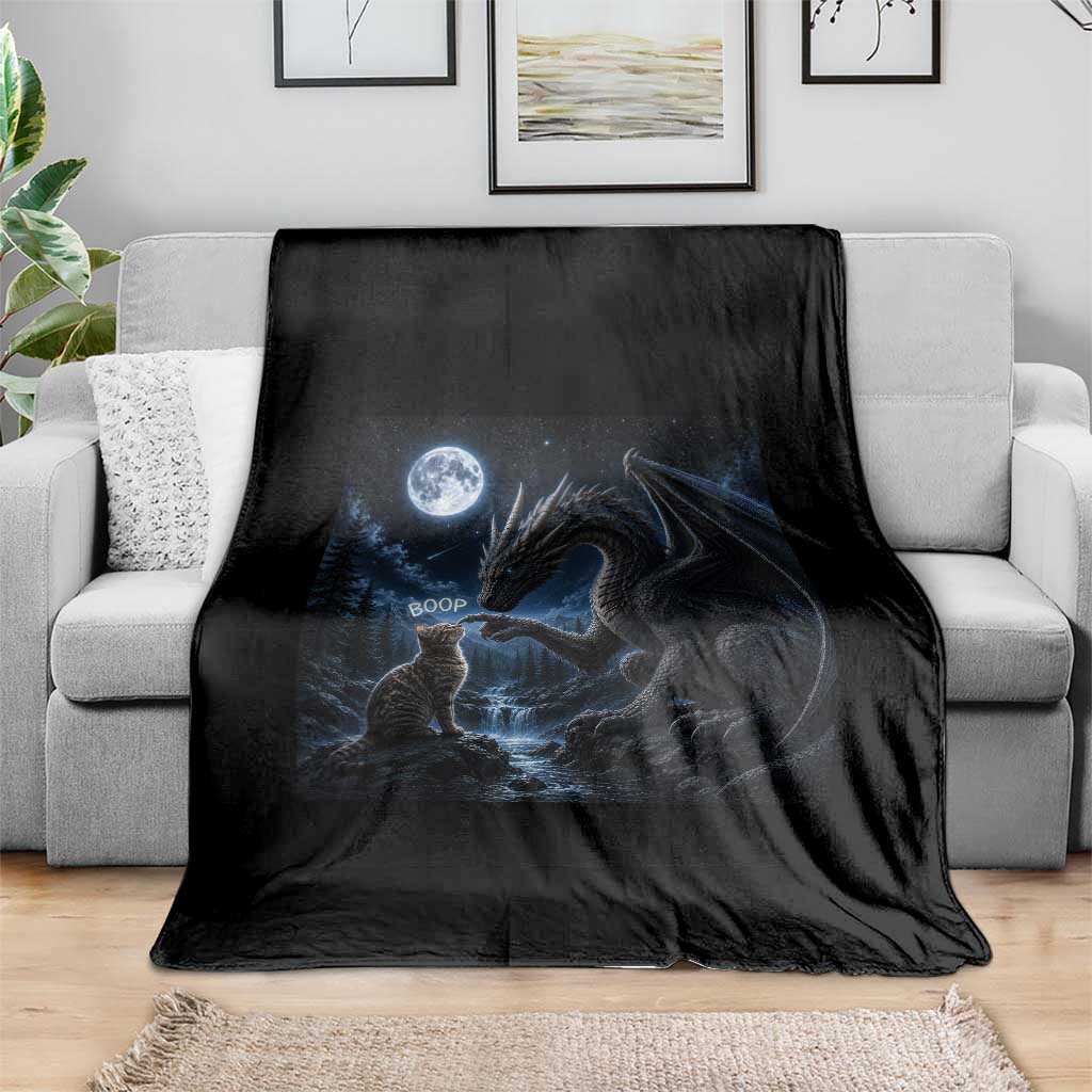 Dragon Boop Tortoiseshell Cat Under Full Moon 90s Retro Throw Blanket Funny Cute Fantasy Night
