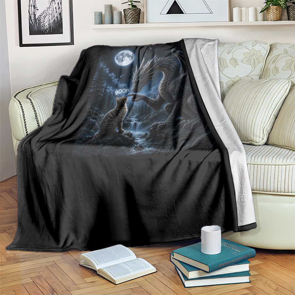 Dragon Boop Tortoiseshell Cat Under Full Moon 90s Retro Throw Blanket Funny Cute Fantasy Night
