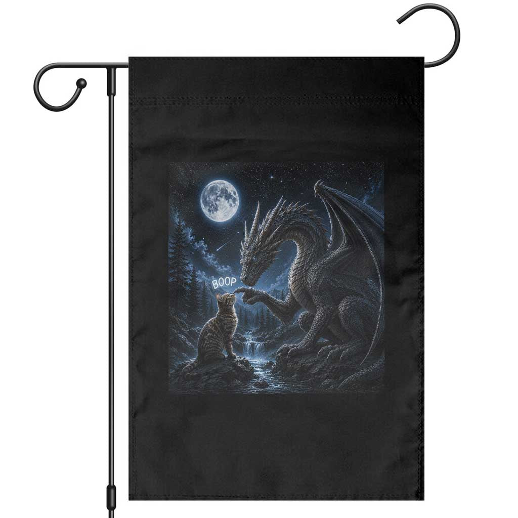 Dragon Boop Tortoiseshell Cat Under Full Moon 90s Retro Garden Flag Funny Cute Fantasy Night