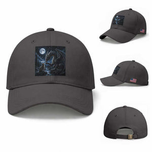 Dragon Boop Tortoiseshell Cat Under Full Moon 90s Retro Baseball Cap Funny Cute Fantasy Night