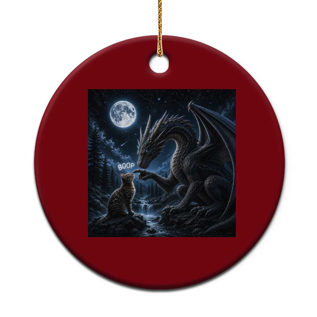 Dragon Boop Tortoiseshell Cat Under Full Moon 90s Retro Ceramic Ornament Funny Cute Fantasy Night