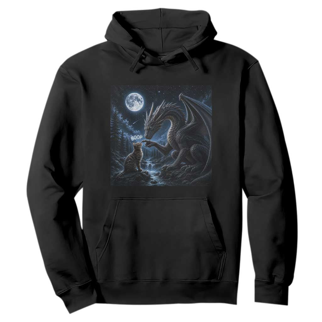 Dragon Boop Tortoiseshell Cat Under Full Moon 90s Retro Hoodie Funny Cute Fantasy Night