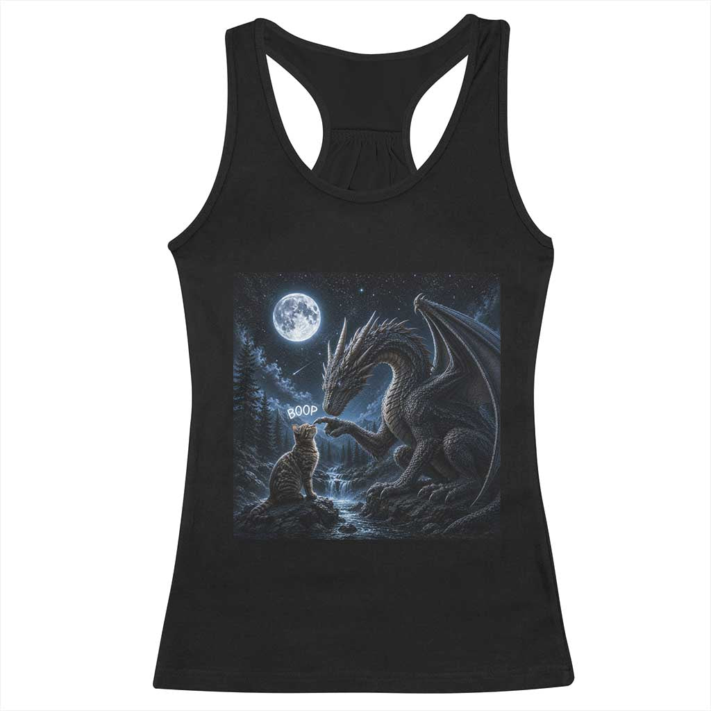 Dragon Boop Tortoiseshell Cat Under Full Moon 90s Retro Racerback Tank Top Funny Cute Fantasy Night