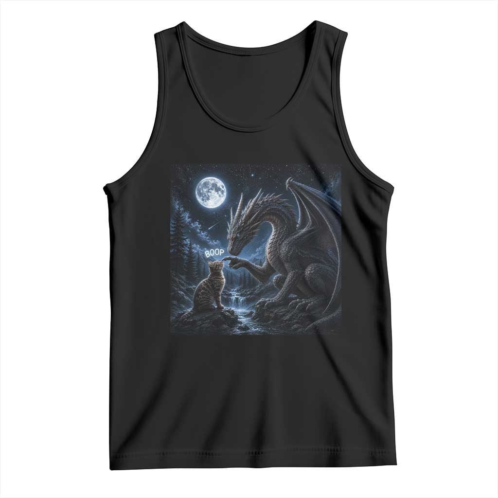 Dragon Boop Tortoiseshell Cat Under Full Moon 90s Retro Tank Top Funny Cute Fantasy Night