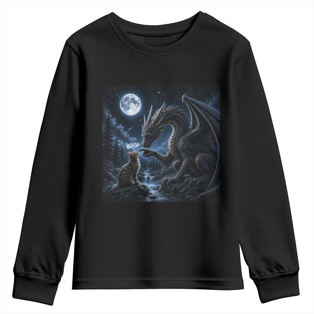 Dragon Boop Tortoiseshell Cat Under Full Moon 90s Retro Youth Sweatshirt Funny Cute Fantasy Night