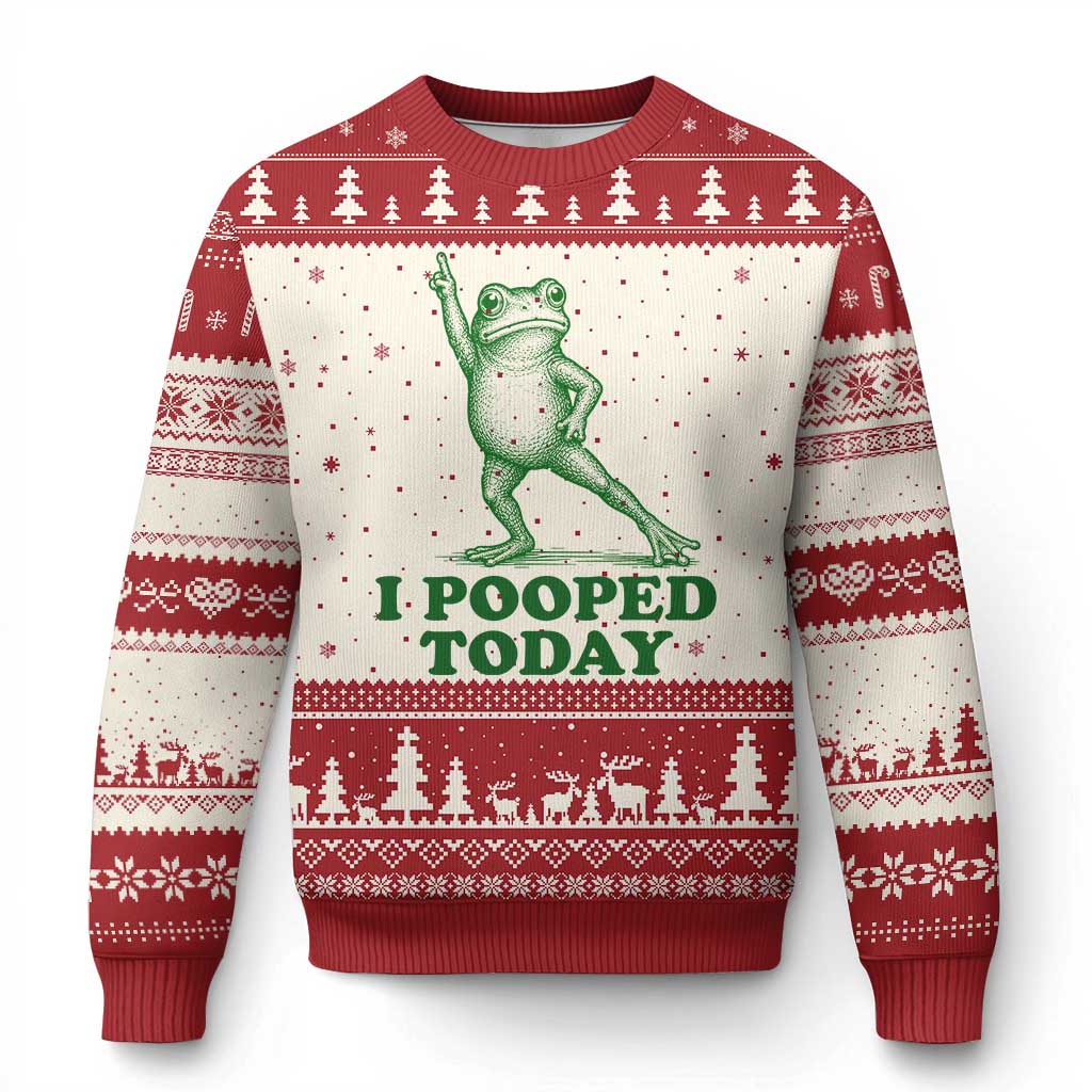 Funny I Pooped Today Frog Meme Ugly Christmas Sweater Humor Bathroom Gag Gift