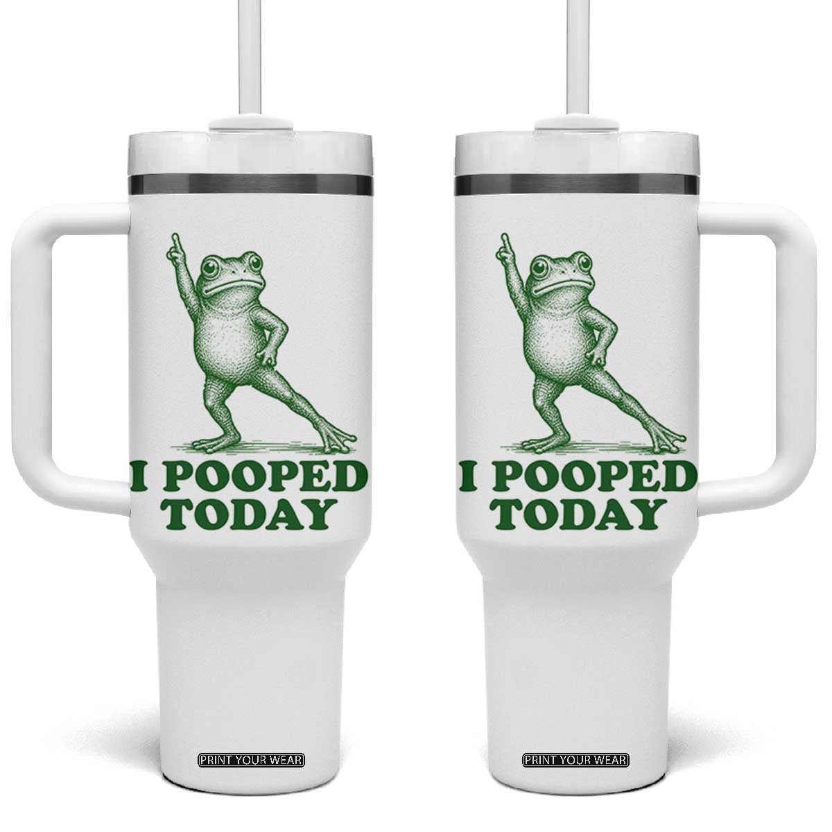 Funny I Pooped Today Frog Meme Tumbler With Handle Humor Bathroom Gag Gift