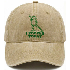 Funny I Pooped Today Frog Meme Washed Cotton Baseball Cap Humor Bathroom Gag Gift