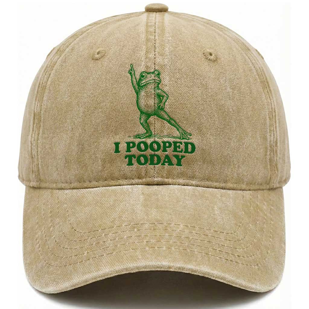 Funny I Pooped Today Frog Meme Washed Cotton Baseball Cap Humor Bathroom Gag Gift