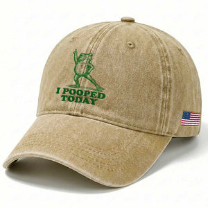 Funny I Pooped Today Frog Meme Washed Cotton Baseball Cap Humor Bathroom Gag Gift