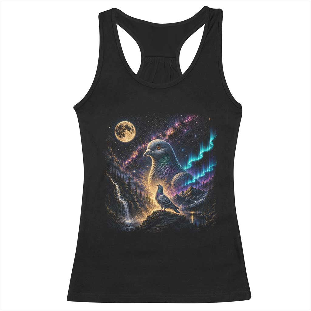 Pigeon Howling to the Moon 90s Retro Racerback Tank Top Vintage Bird Graphic Retro 90s Animal