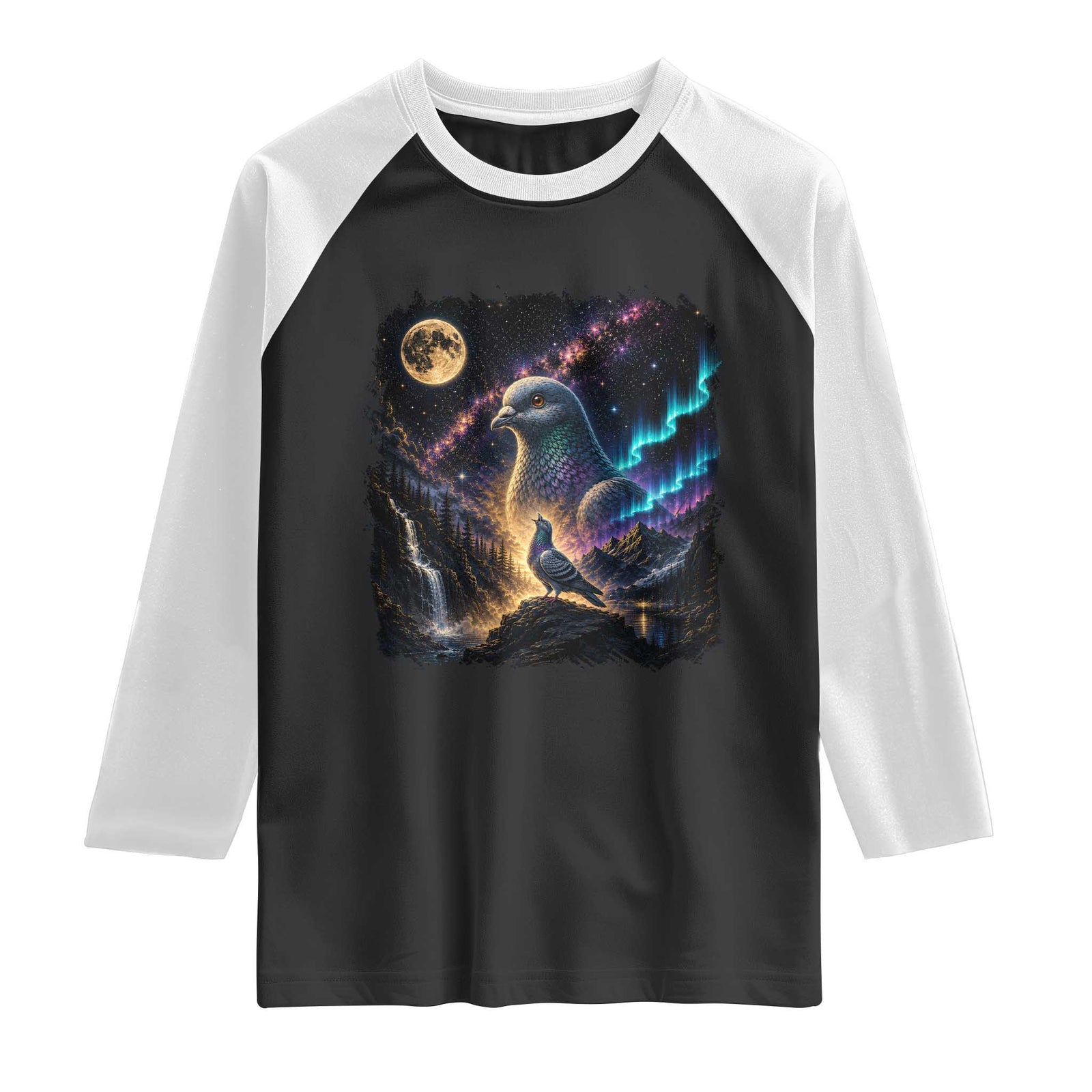Pigeon Howling to the Moon 90s Retro Raglan Shirt Vintage Bird Graphic Retro 90s Animal