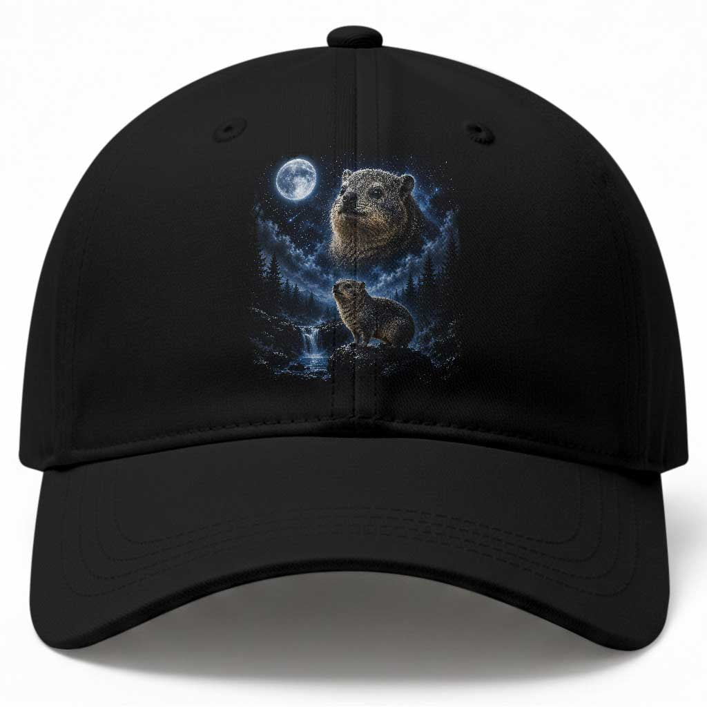 Hyrax Howling at Moon 90s Retro Baseball Cap Vintage Mystic Funny Animal Graphic