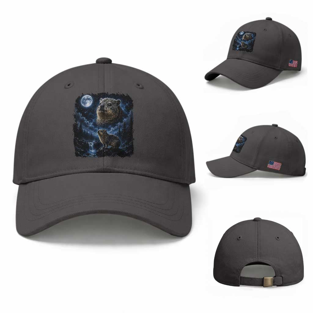 Hyrax Howling at Moon 90s Retro Baseball Cap Vintage Mystic Funny Animal Graphic