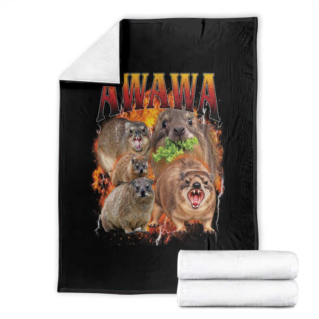Funny Awawa Hyrax Screaming Meme 90s Bootleg Vintage Graphic Throw Blanket